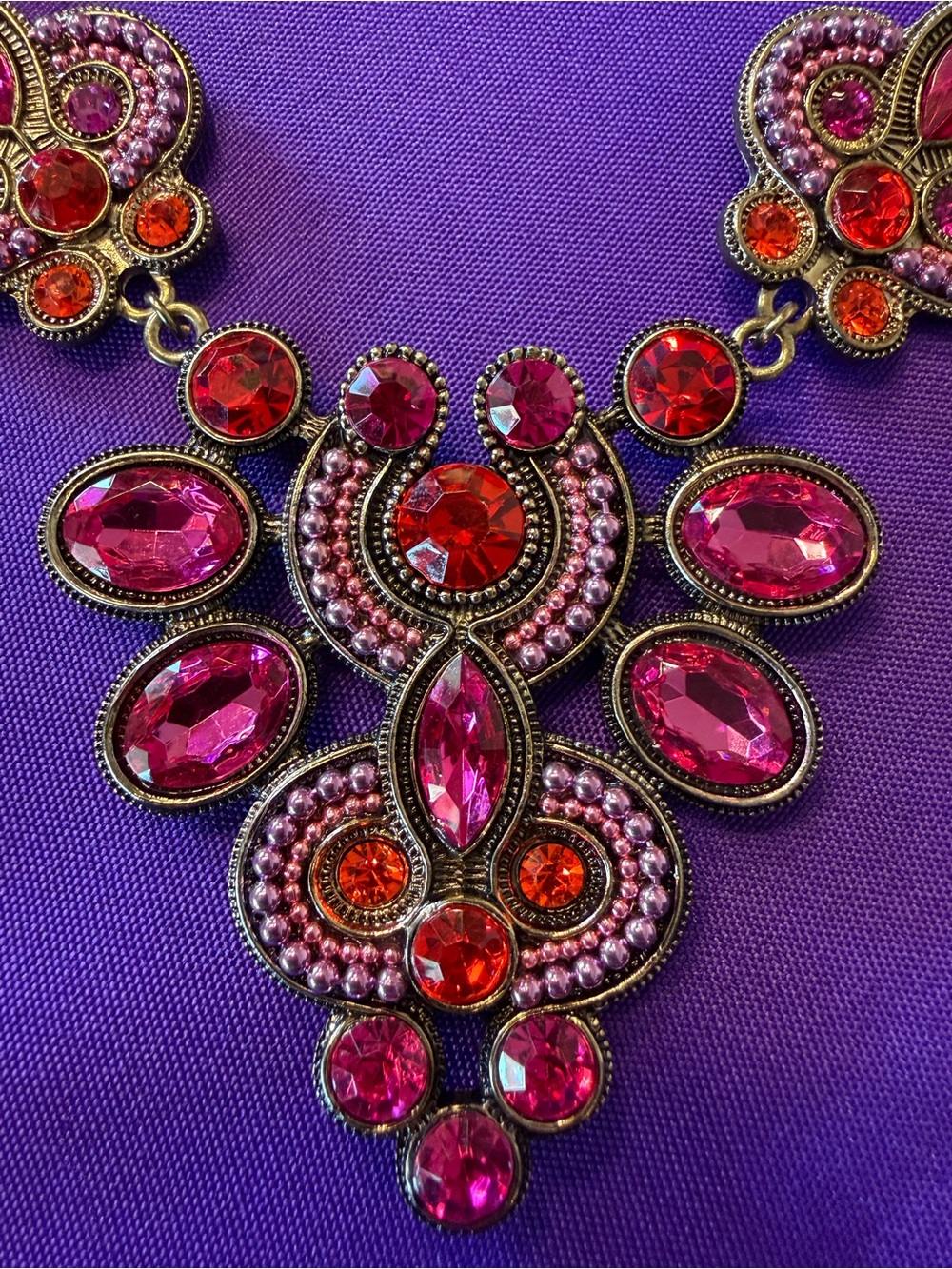 Park Lane Brittany Necklace Pink Crystal Statement Bib Retired Orig. $138